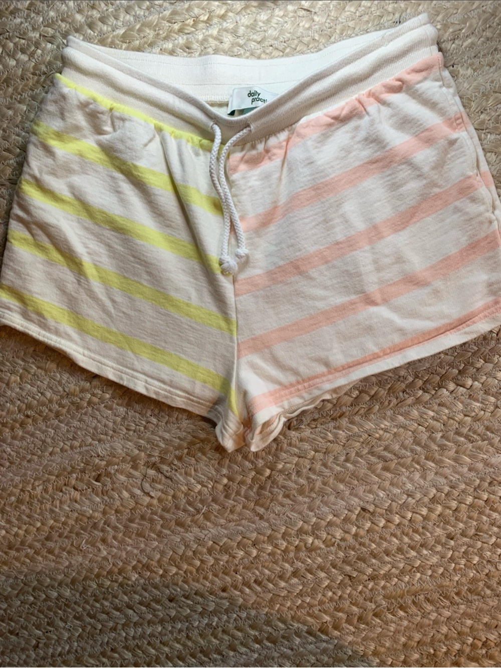 Anthro Daily Practice Athletic Shorts with Pastel Pink & Yellow Stripes